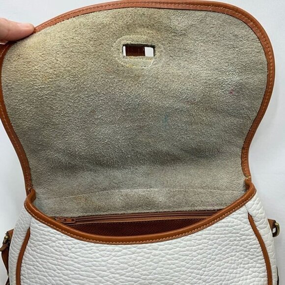 Dooney & Bourke Vintage Small Equestrian Tack Bag White AWL British Tan Trim - Picture 14 of 15